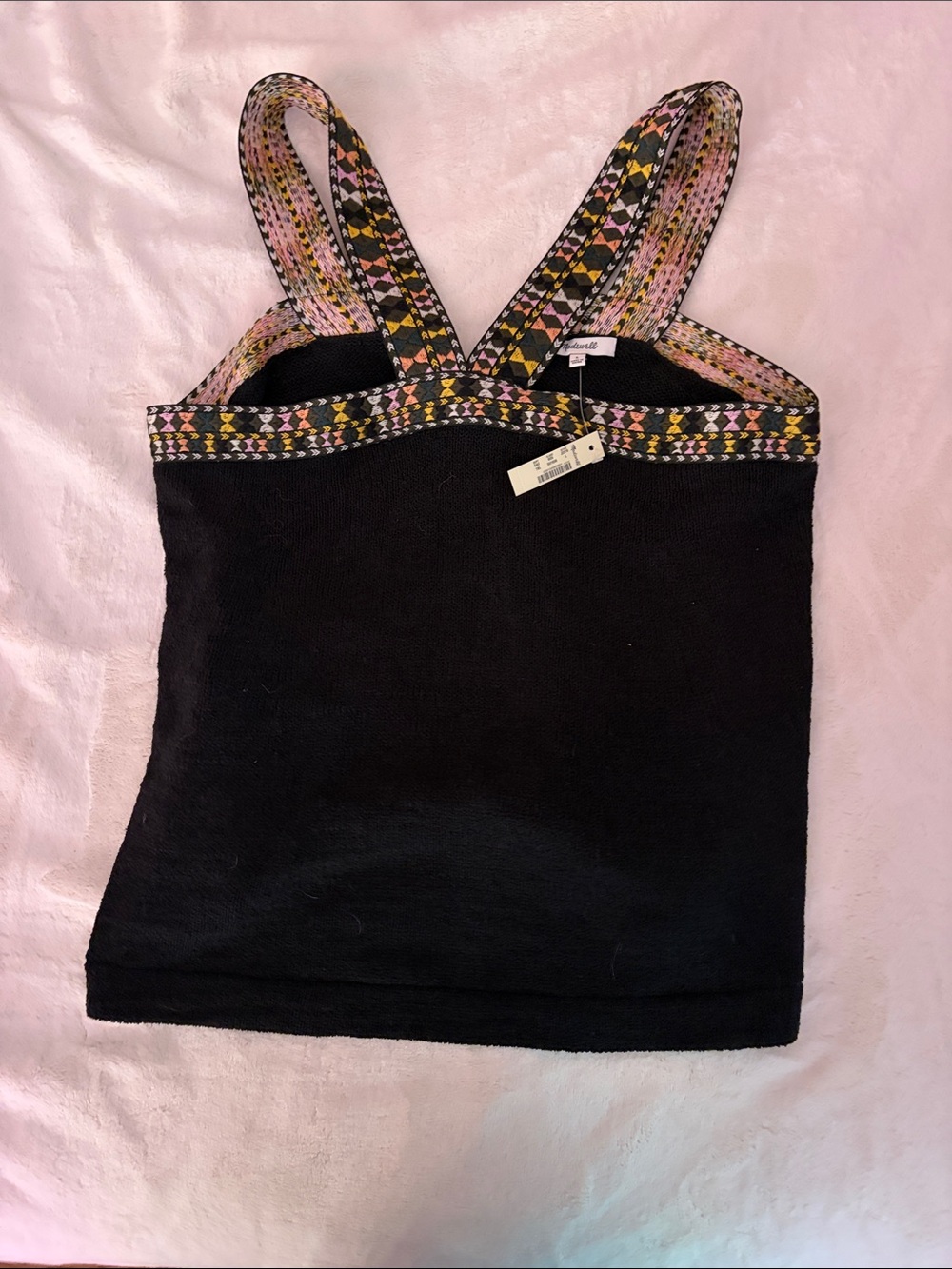 Madewell Black Knit Tank with Multicolor Trim